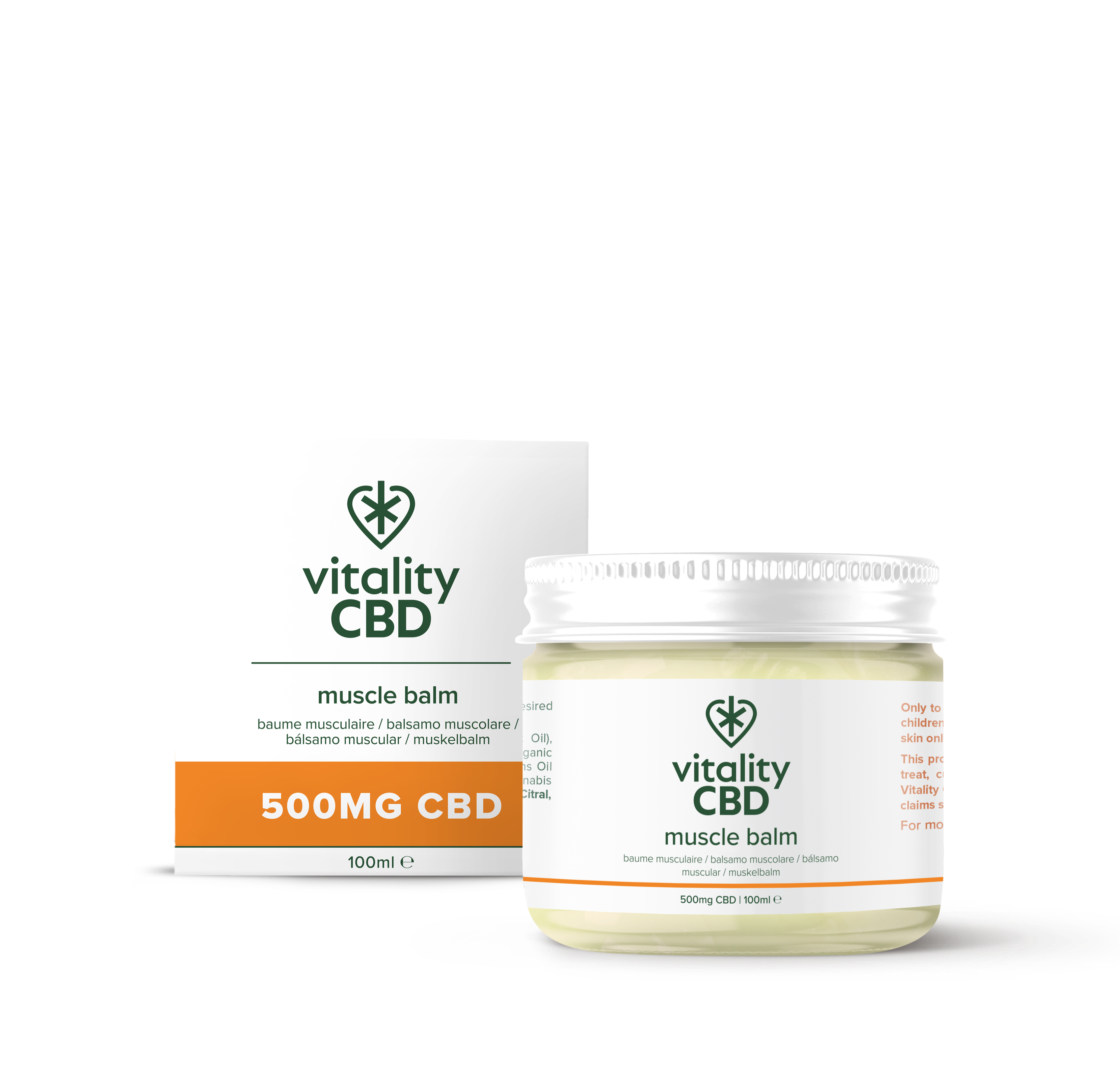 Vitality CBD Muscle Balm 500mg, 100ml jar