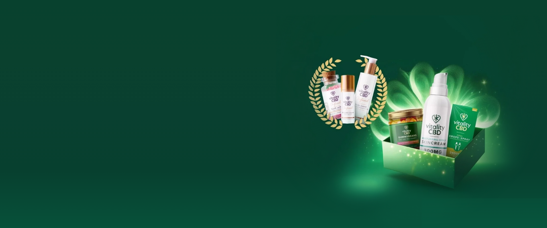 Home Page banner of the Starter Kit Product Vitality CBD with Vitality's green colour