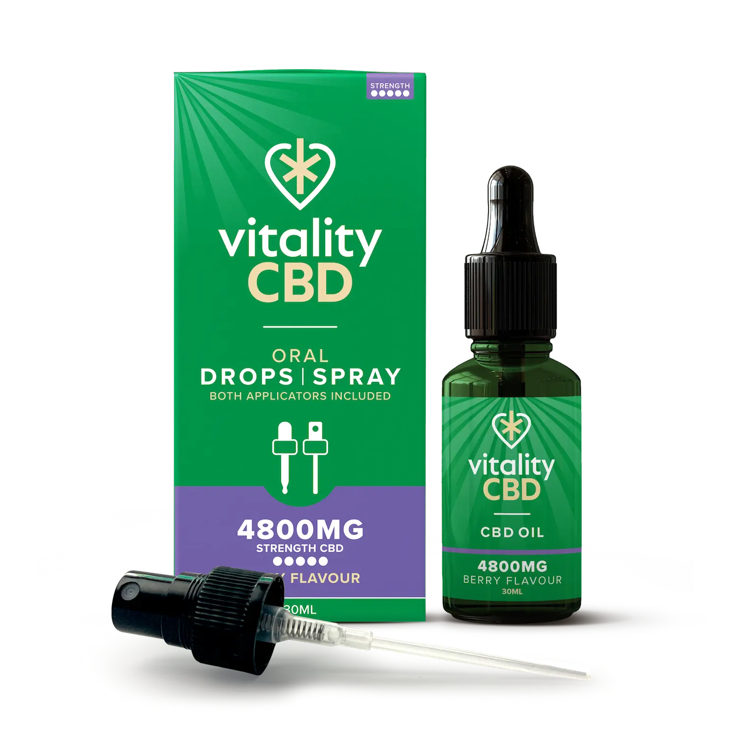 Vitality CBD product image of Spray_Drops_Berry_4800_Spray_Bottle_Box