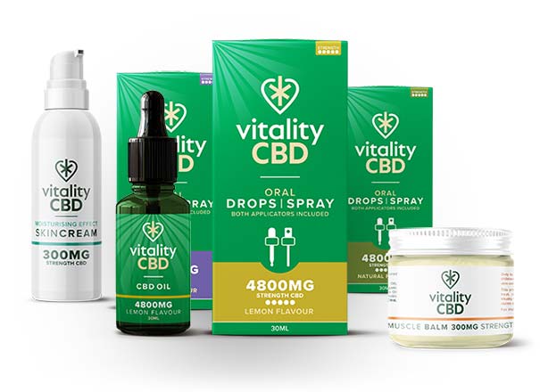 Selection of Well-being CBD Products Including CBD Oil, Balm and Cream